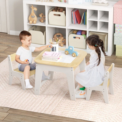 Costway 3 Pcs Kids Table and Chair Set Toddler Activity Writing Double-sized Tabletop - 5