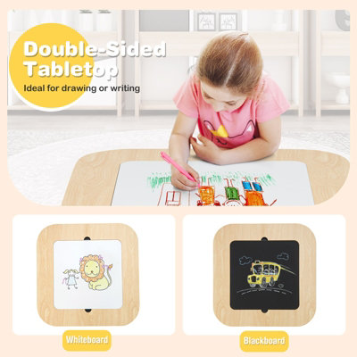 Costway 3 Pcs Kids Table and Chair Set Toddler Activity Writing Double-sized Tabletop - 6