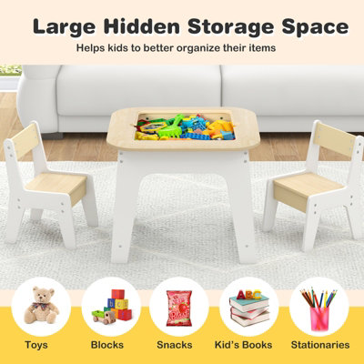 Costway 3 Pcs Kids Table and Chair Set Toddler Activity Writing Double-sized Tabletop - 7
