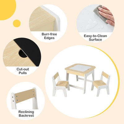 Costway 3 Pcs Kids Table and Chair Set Toddler Activity Writing Double-sized Tabletop - 8
