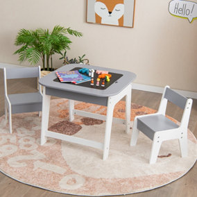 Costway 3 Pcs Kids Table and Chair Set Toddler Activity Writing Double-sized Tabletop