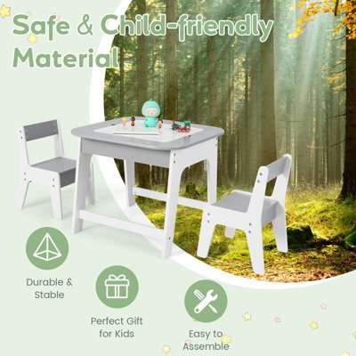 Costway 3 Pcs Kids Table and Chair Set Toddler Activity Writing Double sized Tabletop