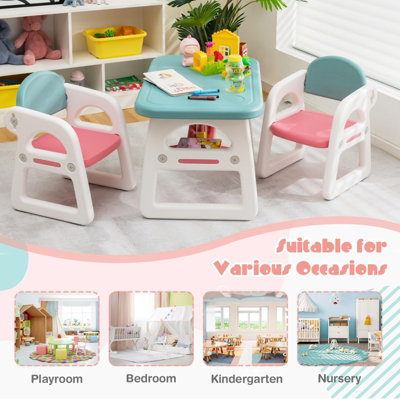 Costway 3 PCS Kids Table & Chairs Set Children Toddler Activity Desk ...