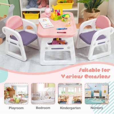 Costway 3 PCS Kids Table Chairs Set Children Toddler Activity Desk Set w Storage Rack