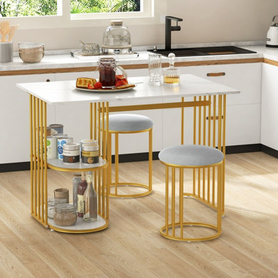 Costway 3 Pcs Modern Dining Table Set Rectangular kitchen Table with 2 Stools