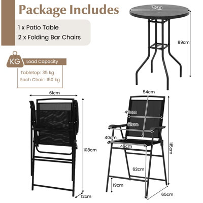 Costway 3 PCS Outdoor Bar Stool Set w/ Umbrella Hole Patio Bistro Table & 2 Folding Chairs