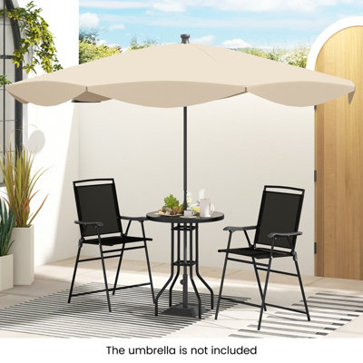 Costway 3 PCS Outdoor Bar Stool Set w/ Umbrella Hole Patio Bistro Table & 2 Folding Chairs