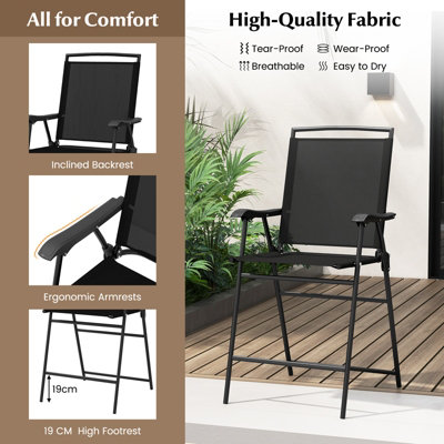 Costway 3 PCS Outdoor Bar Stool Set w/ Umbrella Hole Patio Bistro Table & 2 Folding Chairs