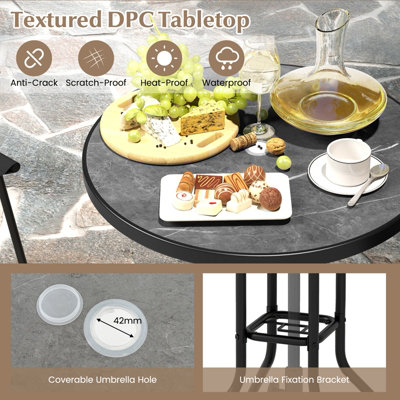 Costway 3 PCS Outdoor Bar Stool Set w/ Umbrella Hole Patio Bistro Table & 2 Folding Chairs