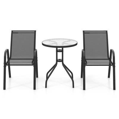 Costway 3 Pcs Outdoor Bistro Set Patio Round Dining Table w/ 2 Stackable Chairs