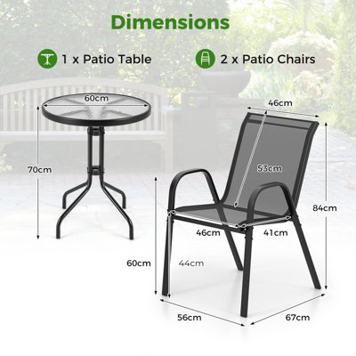 Costway 3 Pcs Outdoor Bistro Set Patio Round Dining Table w/ 2 Stackable Chairs