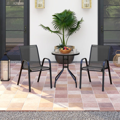 Costway 3 Pcs Outdoor Bistro Set Patio Round Dining Table w/ 2 Stackable Chairs - 3