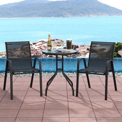Costway 3 Pcs Outdoor Bistro Set Patio Round Dining Table w/ 2 Stackable Chairs - 4