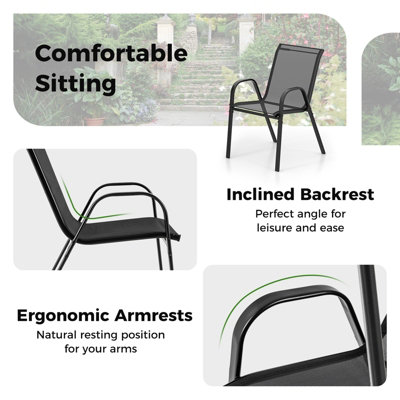 Costway 3 Pcs Outdoor Bistro Set Patio Round Dining Table w/ 2 Stackable Chairs - 6