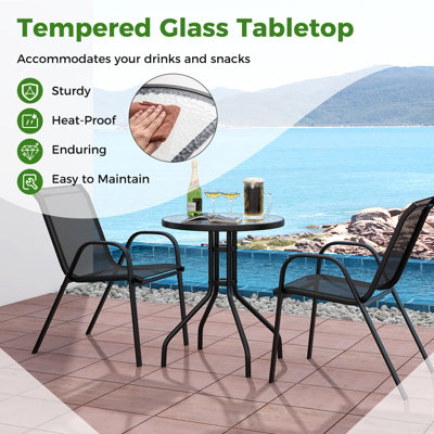 Costway 3 Pcs Outdoor Bistro Set Patio Round Dining Table w/ 2 Stackable Chairs - 7