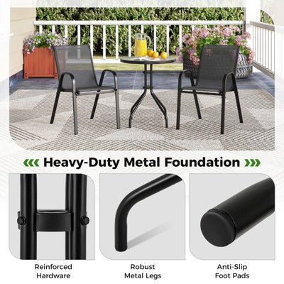 Costway 3 Pcs Outdoor Bistro Set Patio Round Dining Table w/ 2 Stackable Chairs - 8