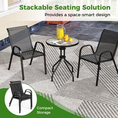 Costway 3 Pcs Outdoor Bistro Set Patio Round Dining Table w/ 2 Stackable Chairs - 9