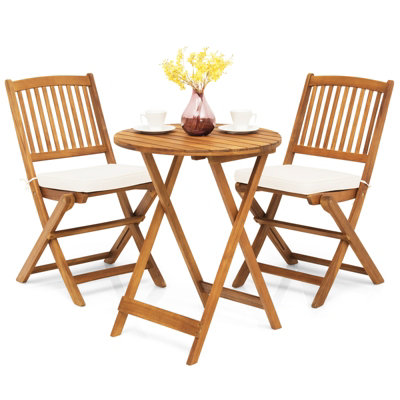 Costway 3 PCS Outdoor Folding Bistro Set Home Garden Chair and Table Set W/ Cushions