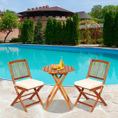 Costway 3 PCS Outdoor Folding Bistro Set Home Garden Chair and Table Set W/ Cushions - 3