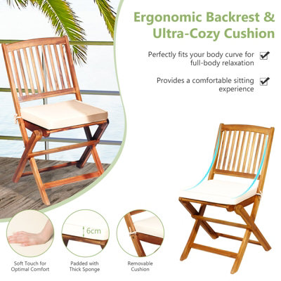 Costway 3 PCS Outdoor Folding Bistro Set Home Garden Chair and Table Set W/ Cushions - 6