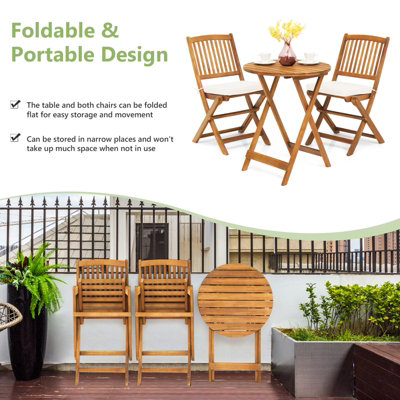 Costway 3 PCS Outdoor Folding Bistro Set Home Garden Chair and Table Set W/ Cushions - 7