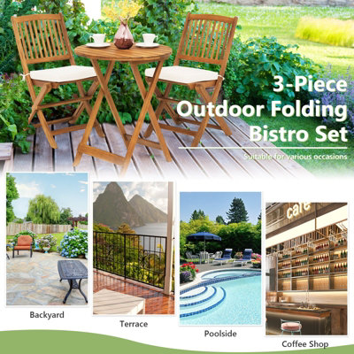 Costway 3 PCS Outdoor Folding Bistro Set Home Garden Chair and Table Set W/ Cushions - 9