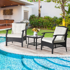 Costway 3 PCS Outdoor Furniture Set Modern Patio Rattan Chair Coffee Table Set