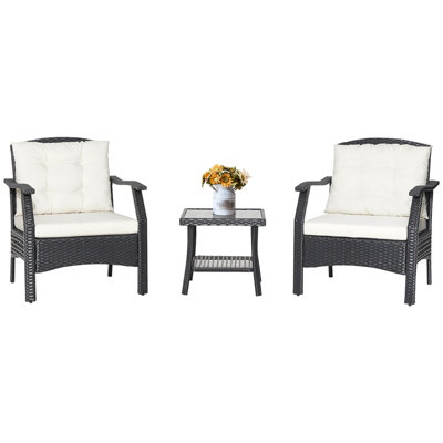 Costway 3 PCS Outdoor Furniture Set Modern Patio Rattan Chair Coffee Table Set