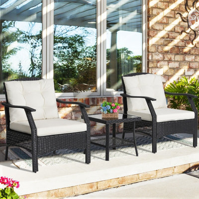 Costway 3 PCS Outdoor Furniture Set Modern Patio Rattan Chair Coffee Table Set
