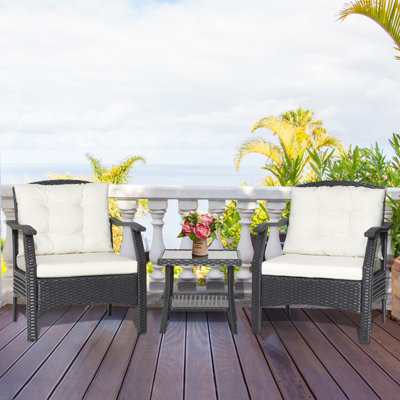 Costway 3 PCS Outdoor Furniture Set Modern Patio Rattan Chair Coffee Table Set