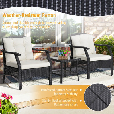 Costway 3 PCS Outdoor Furniture Set Modern Patio Rattan Chair Coffee Table Set