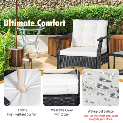 Costway 3 PCS Outdoor Furniture Set Modern Patio Rattan Chair Coffee Table Set