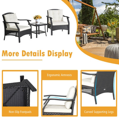 Costway 3 PCS Outdoor Furniture Set Modern Patio Rattan Chair Coffee Table Set