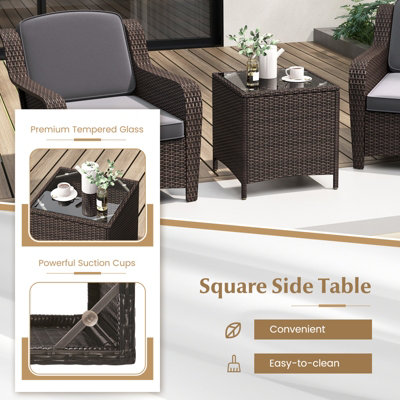 Costway 3 Pcs Outdoor Patio Furniture Set PE Rattan Wicker Chairs w/ Cushions & Coffee Table