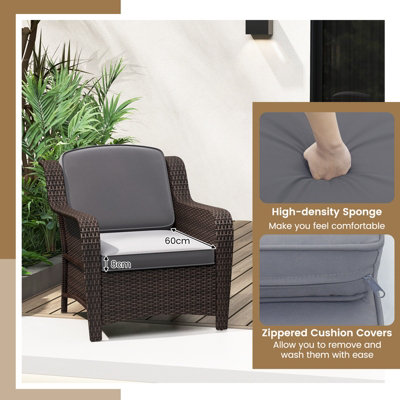 Costway 3 Pcs Outdoor Patio Furniture Set PE Rattan Wicker Chairs w/ Cushions & Coffee Table