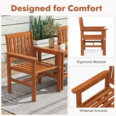 Costway 3 PCS Patio Bistro Table and Chairs Set Wood Outdoor Conversation Set w/ Umbrella Hole
