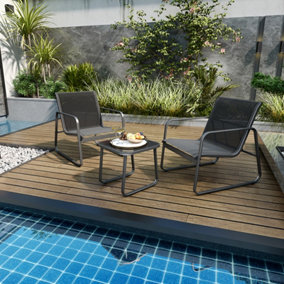 Costway 3 Pcs Patio Conversation Set Outdoor Metal Chair & Table Set w/ Glass Tabletop