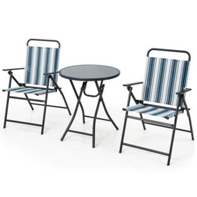 Costway 3 PCS Patio Folding Chair Set Outdoor Metal Bistro Set w/ Coffee Table