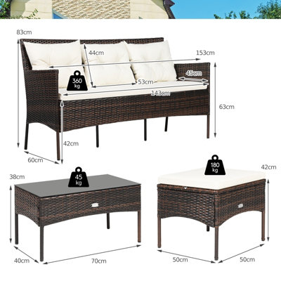Costway 3 PCS Patio Rattan Conversation Set 3 Seater Garden Corner Sofa Set W/ Coffee Table