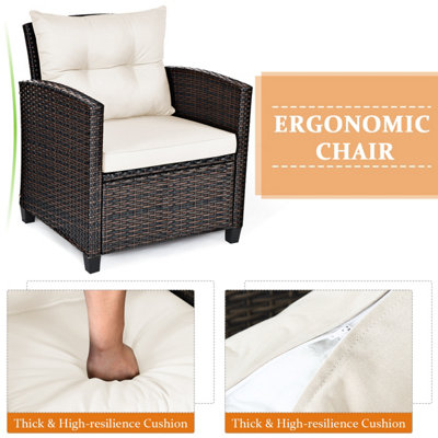 Costway 3 Pcs Patio Rattan Sofa Chair & Table Set Outdoor Wicker Bistro Set-White