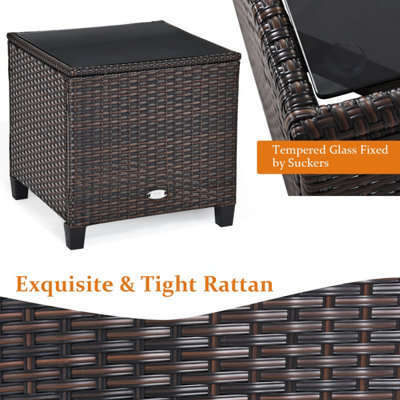 Costway 3 Pcs Patio Rattan Sofa Chair & Table Set Outdoor Wicker Bistro Set-White