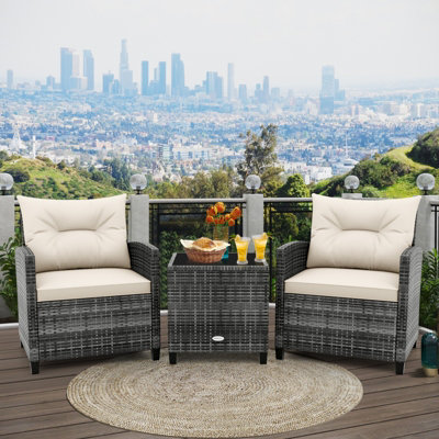 Costway 3 PCS Patio Rattan Sofa Set Outdoor Wicker Conversation Set-White