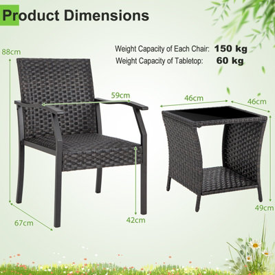 Costway 3 PCS Patio Wicker Chair Set Outdoor Rattan Conversation Set w/ Padded Seat - 3