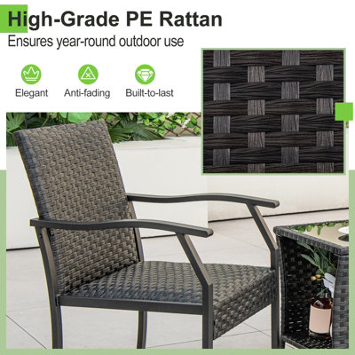 Costway 3 PCS Patio Wicker Chair Set Outdoor Rattan Conversation Set w/ Padded Seat - 6