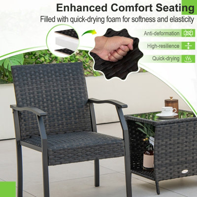 Costway 3 PCS Patio Wicker Chair Set Outdoor Rattan Conversation Set w/ Padded Seat - 7