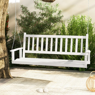 Costway 3 Person Porch Hanging Swing Chair Wooden Garden Swing Bench with Slatted Back