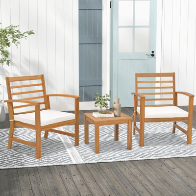 Costway 3 Piece Acacia Wood Patio Conversation Set 2-Person Outdoor Furniture Set w/ Coffee Table