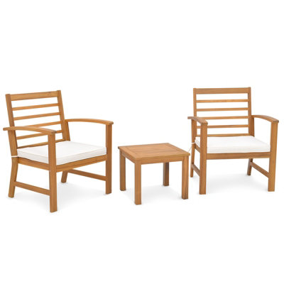 Costway 3 Piece Acacia Wood Patio Conversation Set 2-Person Outdoor Furniture Set w/ Coffee Table