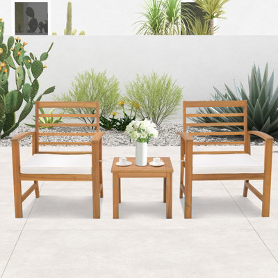 Costway 3 Piece Acacia Wood Patio Conversation Set 2-Person Outdoor Furniture Set w/ Coffee Table