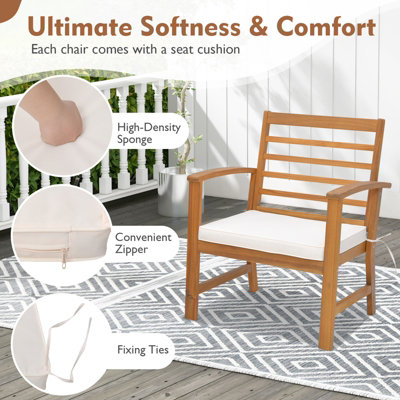 Costway 3 Piece Acacia Wood Patio Conversation Set 2-Person Outdoor Furniture Set w/ Coffee Table
